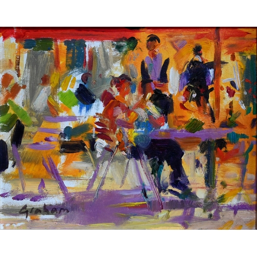 603 - Peter Graham (b 1959) - 'Grand Café', oil on canvas board, signed lower left, 19 x 24 cm, Llewelleyn... 