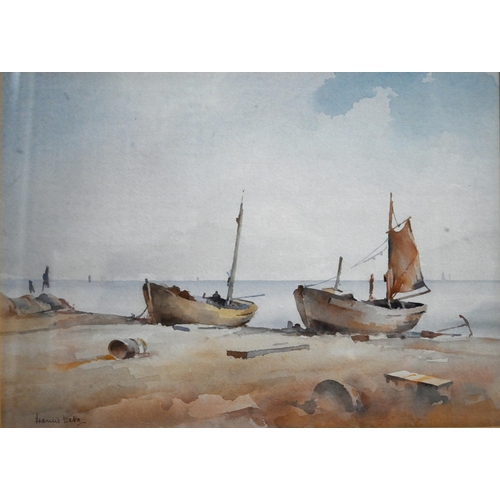 606 - Francis Leke - 'Hastings the Stade', boats on beach, watercolour, signed lower left, 25.5 x 36 cm