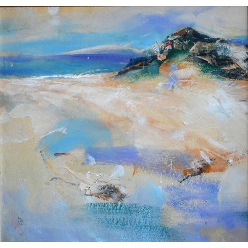 609 - Derek Menary (b 1943) - Coastal abstract, oil on board, signed with initials lower left, 43 x 44 cm