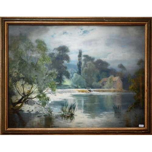 619 - Samuel Towers (1862-1943) - Cleeve Mill, watercolour, signed, 48 x 65 cm; Lake and hill view, waterc... 