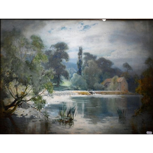 619 - Samuel Towers (1862-1943) - Cleeve Mill, watercolour, signed, 48 x 65 cm; Lake and hill view, waterc... 