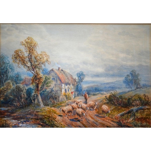 620 - Edith Barclay - A pair of pastoral views - Shepherd and his flock and Cattle and drover, watercolour... 