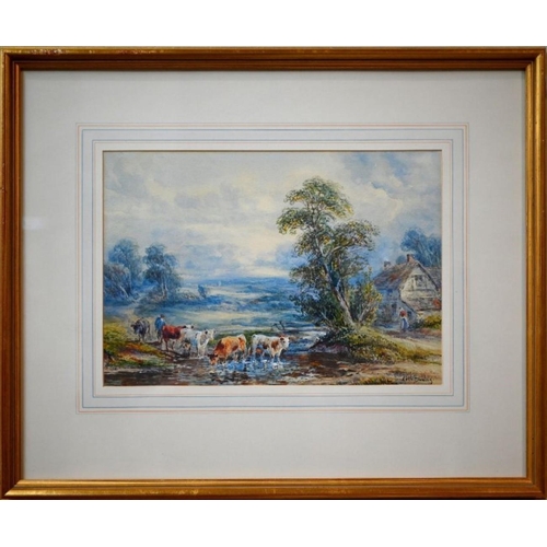 620 - Edith Barclay - A pair of pastoral views - Shepherd and his flock and Cattle and drover, watercolour... 