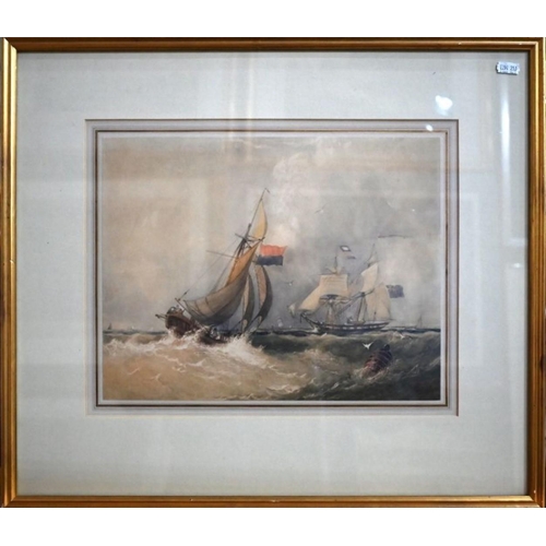 629 - W Clarkson Stanfield (1793-1867) - 'Shipping in a choppy sea', watercolour, 27 x 35 cm, gallery labe... 