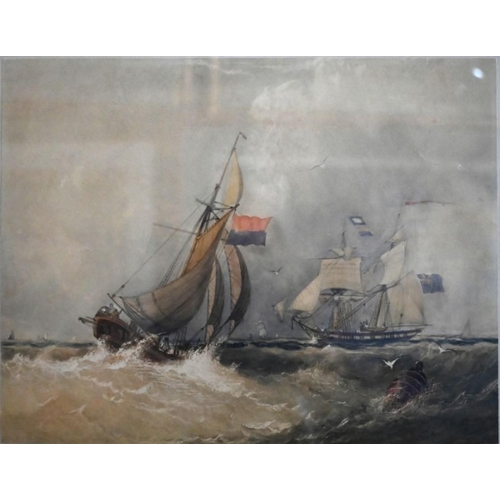 629 - W Clarkson Stanfield (1793-1867) - 'Shipping in a choppy sea', watercolour, 27 x 35 cm, gallery labe... 