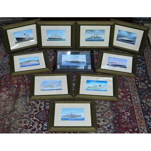 631 - John Batchelor (b 1936) - A set of ten gouache studies of ships - HMS Britannia, Rex, Leviathan (ex ... 