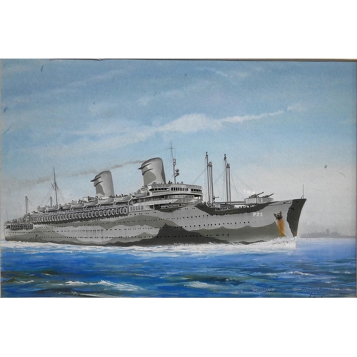 631 - John Batchelor (b 1936) - A set of ten gouache studies of ships - HMS Britannia, Rex, Leviathan (ex ... 