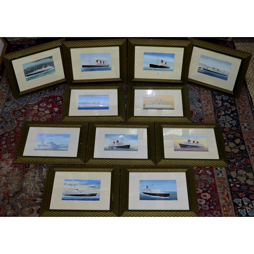 632 - John Batchelor (b 1936) - A set of eleven gouache studies of ships - Liberté, SS United States, Nieu... 