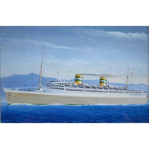 632 - John Batchelor (b 1936) - A set of eleven gouache studies of ships - Liberté, SS United States, Nieu... 