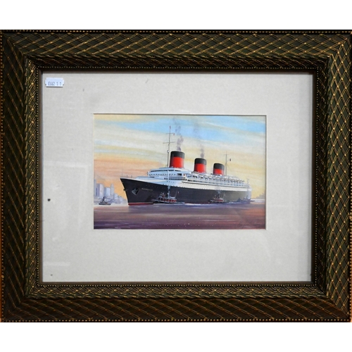 632 - John Batchelor (b 1936) - A set of eleven gouache studies of ships - Liberté, SS United States, Nieu... 