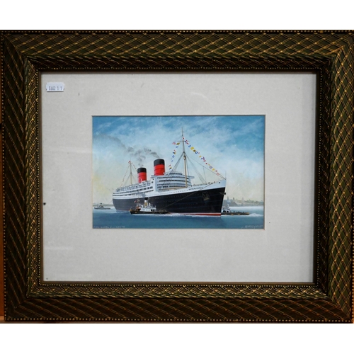 632 - John Batchelor (b 1936) - A set of eleven gouache studies of ships - Liberté, SS United States, Nieu... 