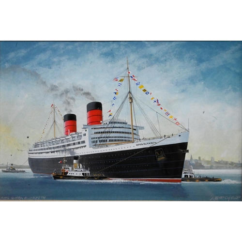 632 - John Batchelor (b 1936) - A set of eleven gouache studies of ships - Liberté, SS United States, Nieu... 