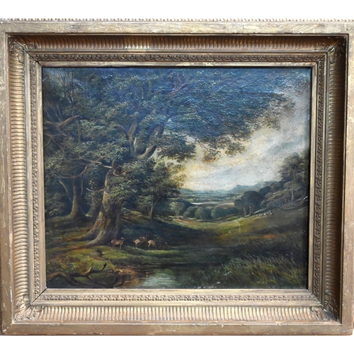 638 - 19th century English school - Deer in landscape, oil on canvas, 30 x 36 cm