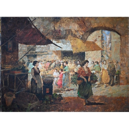 645 - V Cialson? - A pair of busy Continental market scenes, oil on canvas, signed indistinctly, 59 x 80 c... 