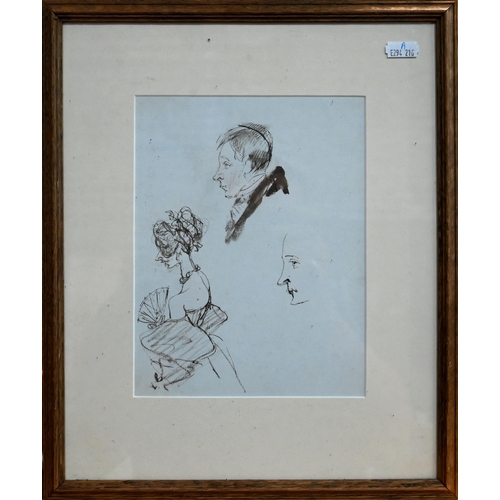 647 - Sir Edwin Landseer RA (1802-1873) attrib - 'Miss Eden and Lord Auckland', profile sketches, pen and ... 