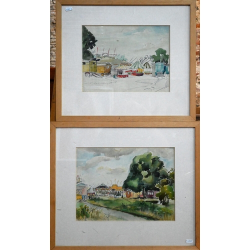 655 - Sylvia A Aldbergham - Two watercolours - 'Hampstead Fair', circa 1937, 25 x 34 cm and 23 x 30 cm (2)