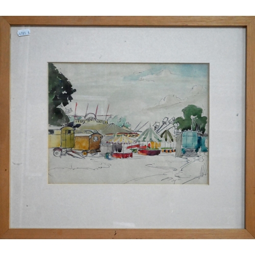 655 - Sylvia A Aldbergham - Two watercolours - 'Hampstead Fair', circa 1937, 25 x 34 cm and 23 x 30 cm (2)