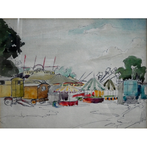 655 - Sylvia A Aldbergham - Two watercolours - 'Hampstead Fair', circa 1937, 25 x 34 cm and 23 x 30 cm (2)