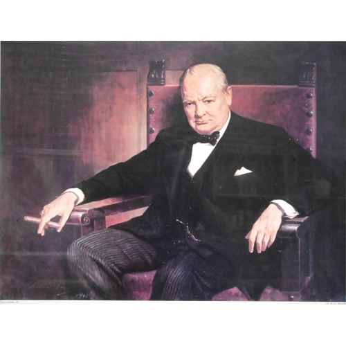 673 - An Arthur Pan lithographic print of Sir Winston Churchill, 62 x 80 cm