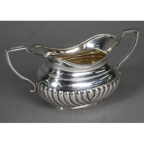 69 - A late Victorian half-reeded silver sugar basin with twin handles, Hawksworth Eyre & Co, London ... 