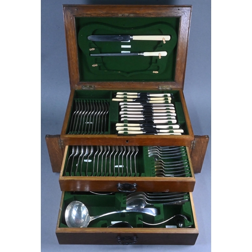 7 - An oak canteen containing a set of epns Old English Pattern flatware for twelve settings to/w cutler... 