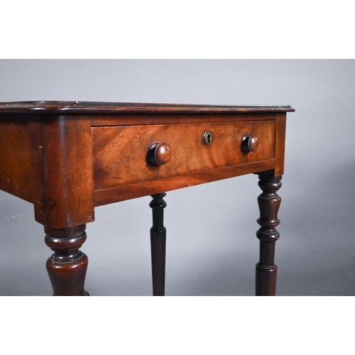 786 - A Victorian mahogany single drawer side table, raised on slender turned legs to brass castors, 50 cm... 