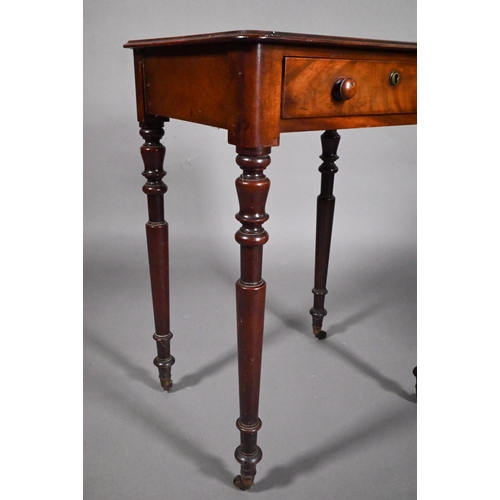 786 - A Victorian mahogany single drawer side table, raised on slender turned legs to brass castors, 50 cm... 