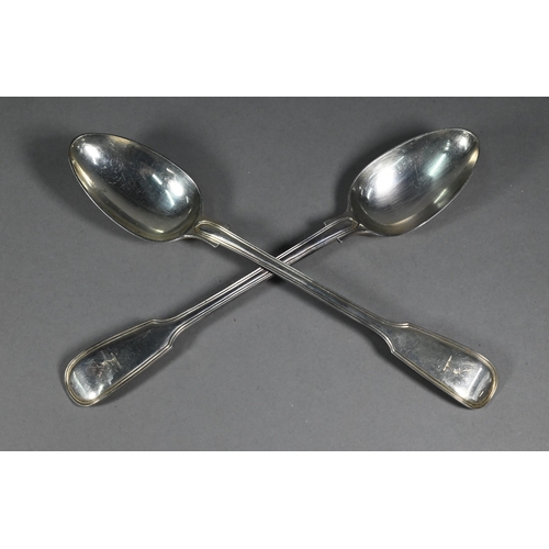 87 - A heavy quality pair of Victorian silver fiddle and thread stuffing spoons, Chawner & Co, London... 