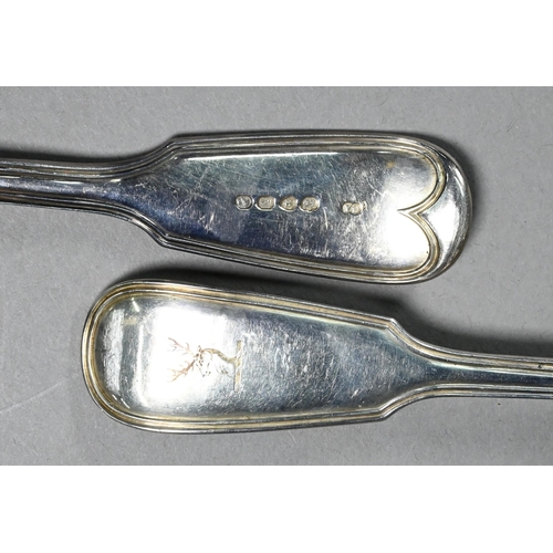 87 - A heavy quality pair of Victorian silver fiddle and thread stuffing spoons, Chawner & Co, London... 