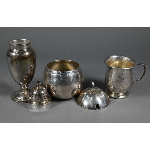 88 - A silver sugar caster on stemmed foot, London 1932 and a Christening mug, Birmingham 1935, 6.8oz (21... 