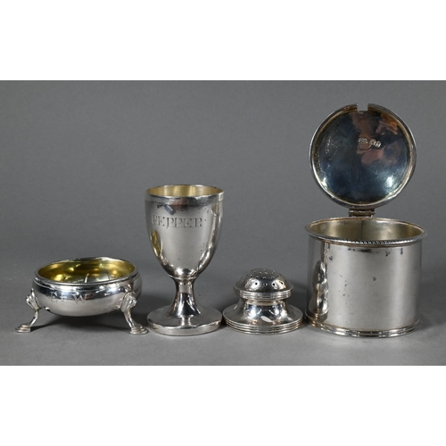 90 - A George III Scottish silver urn pepper pot, James Hewitt (possibly) Edinburgh 1808, to/w an open sa... 