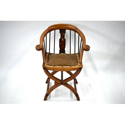 937 - An antique Chinese inlaid hardwood chair, with cushion seat, on a cross frame base
