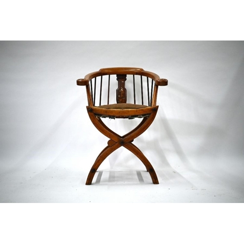 937 - An antique Chinese inlaid hardwood chair, with cushion seat, on a cross frame base