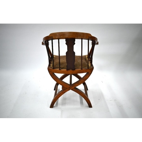 937 - An antique Chinese inlaid hardwood chair, with cushion seat, on a cross frame base