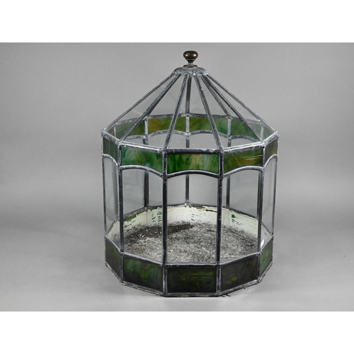 940 - A vintage leaded glass terrarium with green marbled panels, 45 cm high