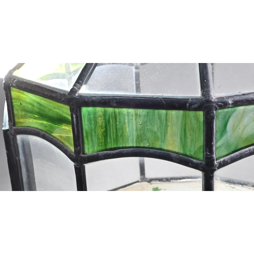940 - A vintage leaded glass terrarium with green marbled panels, 45 cm high