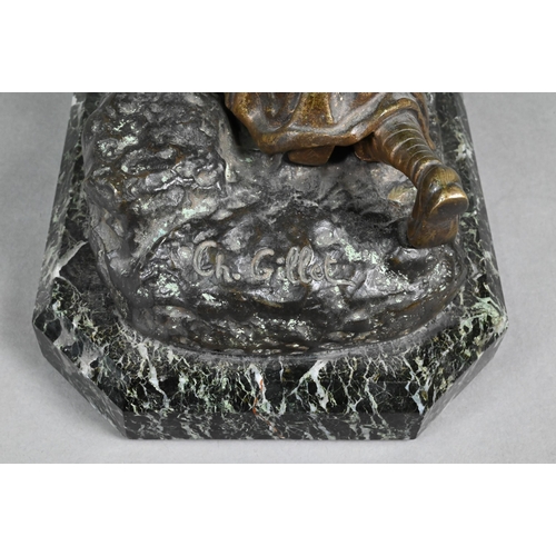 943 - After Charles Gillet (1879 - 1972), brown-patinated bronze group, two World War One soldiers with Ho... 