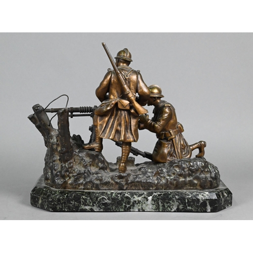 943 - After Charles Gillet (1879 - 1972), brown-patinated bronze group, two World War One soldiers with Ho... 
