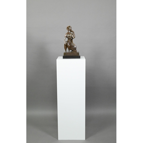 947 - Raymondo, brown patinated bronze, seated female figure in the manner of Picasso, signed, 35 cm high