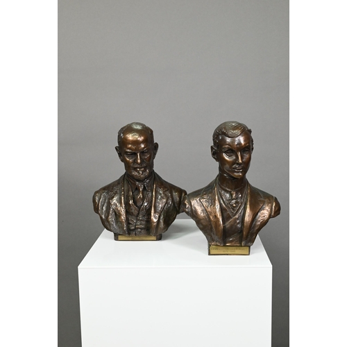 948 - A pair of bronzed busts, Charles Stewart Rolls and Frederick Henry Royce, signed 'Elton', 22 cm (2)