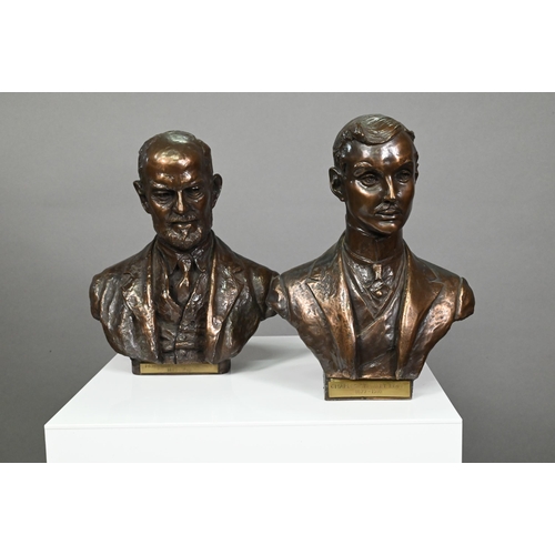 948 - A pair of bronzed busts, Charles Stewart Rolls and Frederick Henry Royce, signed 'Elton', 22 cm (2)