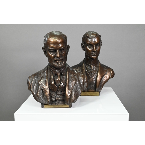 948 - A pair of bronzed busts, Charles Stewart Rolls and Frederick Henry Royce, signed 'Elton', 22 cm (2)