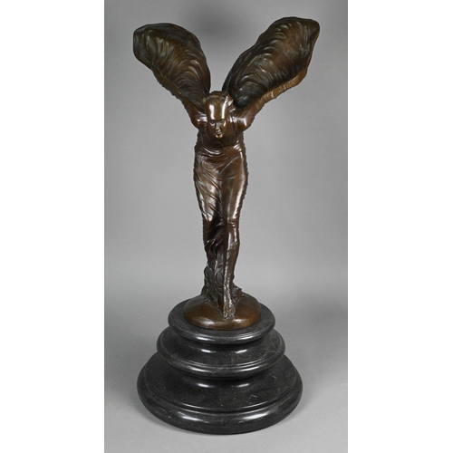 949 - After Charles Sykes, a large brown patinated bronze 'Spirit of Ecstasy', on turned marble base, 65 c... 