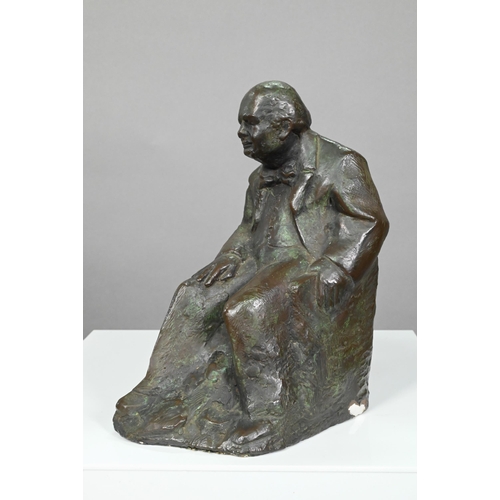 950 - A bronzed resin seated figure of Winston Churchill, signed Ravera, limited edition 4/10, 21 cm