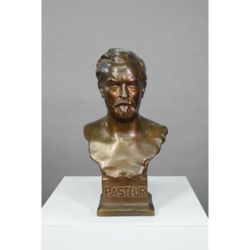 954 - A bronze bust of Pasteur, after Naoum Aronson, Morris Singer Foundry, London, 29 cm high