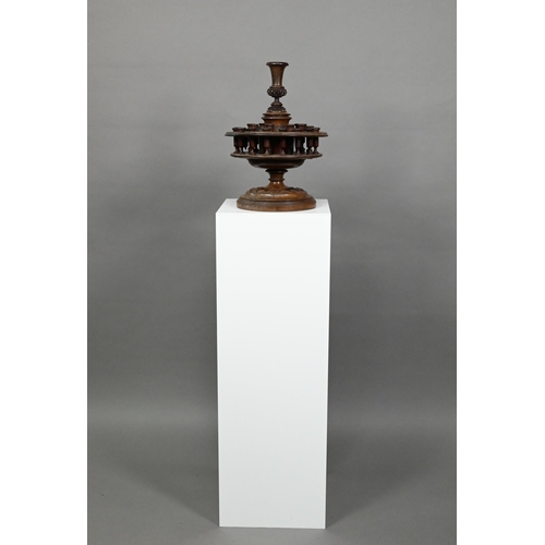 955 - An antique carved and turned wood snuff or tobacco stand with sectional central pillar surrounded by... 