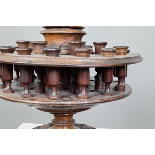 955 - An antique carved and turned wood snuff or tobacco stand with sectional central pillar surrounded by... 