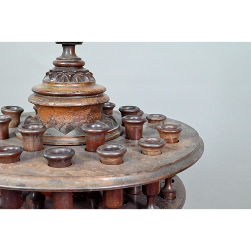 955 - An antique carved and turned wood snuff or tobacco stand with sectional central pillar surrounded by... 