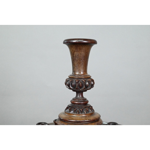 955 - An antique carved and turned wood snuff or tobacco stand with sectional central pillar surrounded by... 