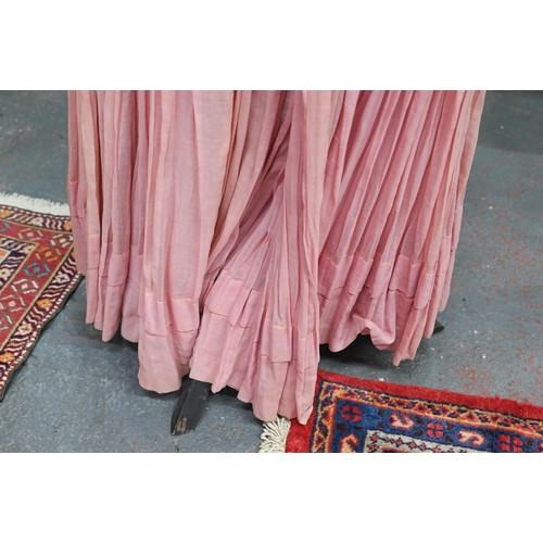 967 - An Edwardian pink silk, lace and crochet dress, 150 cm from collar to hem